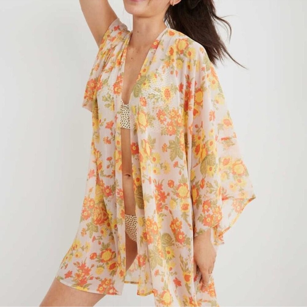 Aerie Sheer Floral Kimono Coverup
